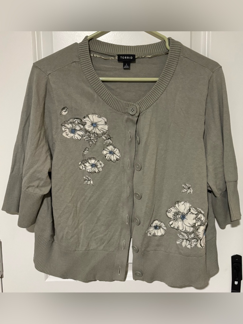 torrid sage green floral button-front cardigan